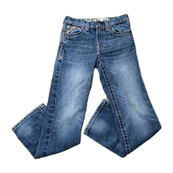 Ariat B5 Slim Boot Cut Jeans Boys 12 Medium Wash Thick Stitch Cowboy Western - Picture 1 of 8